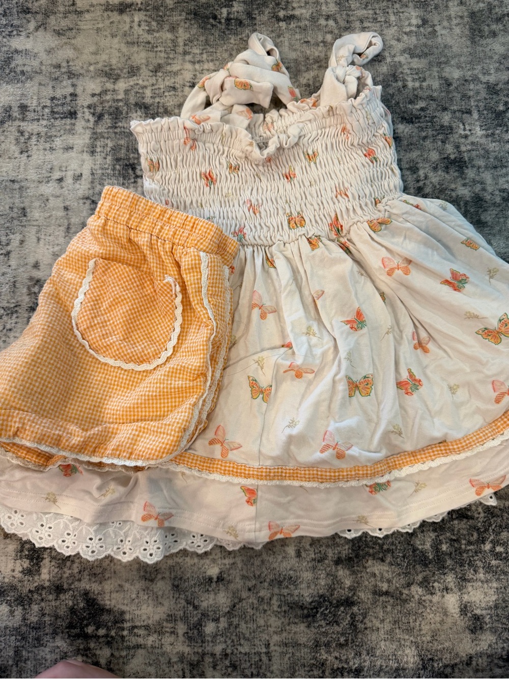 Girls' Butterfly Print Dress & Gingham Shorts Set